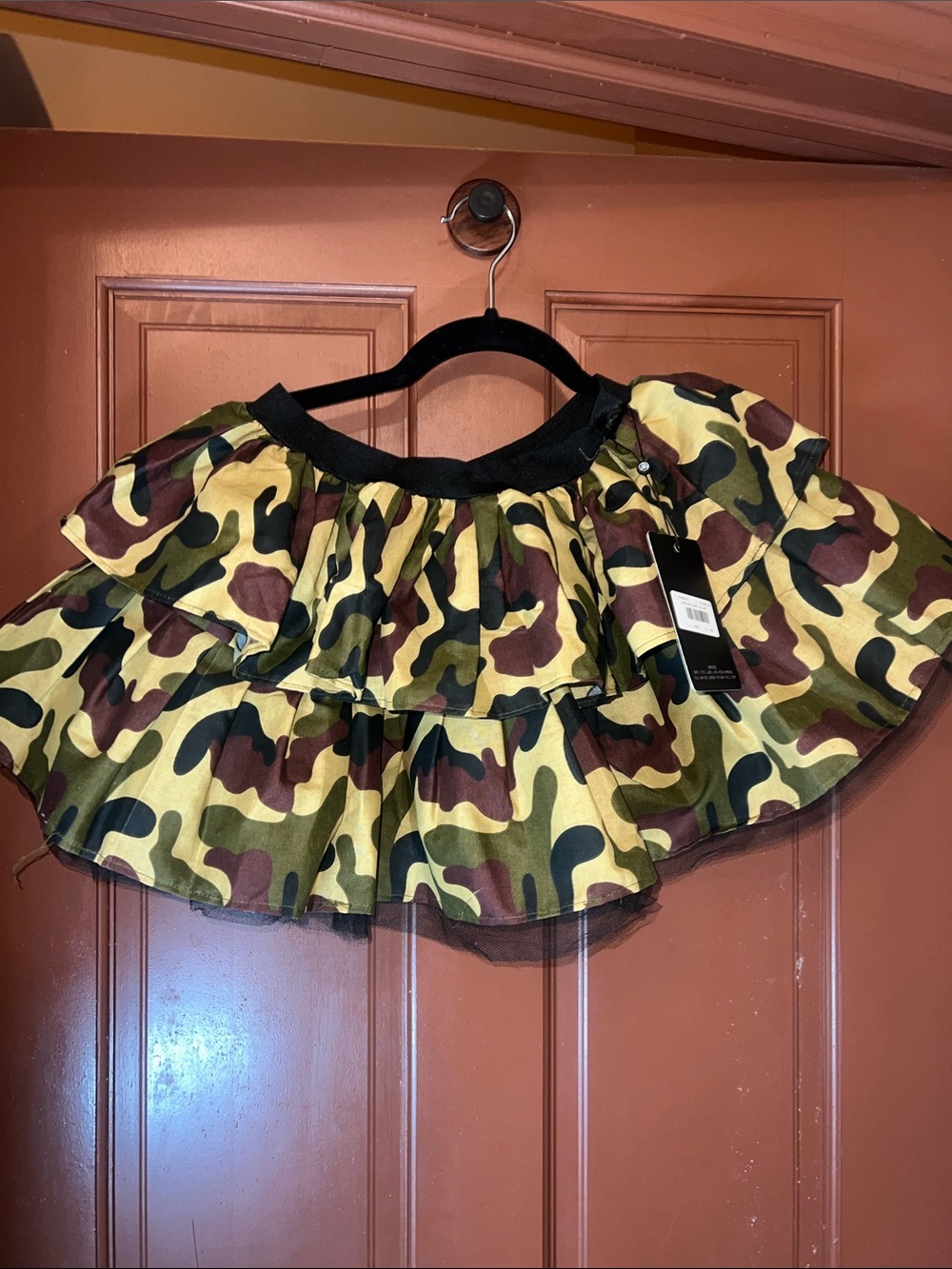 Camo Print Tutu Skirt with Ruffle Layers - Green/Brown